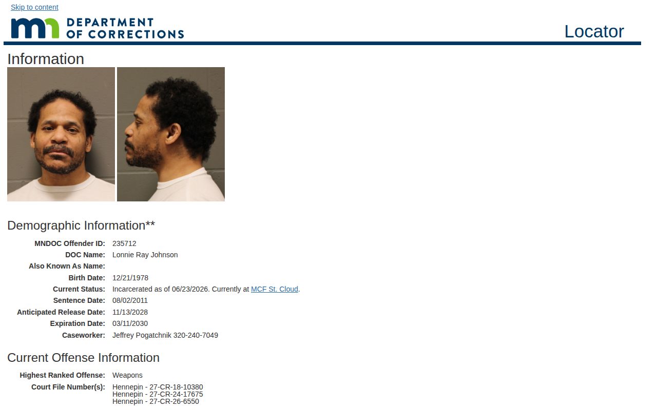 Kittson County projected release date field in an MNDOC offender record